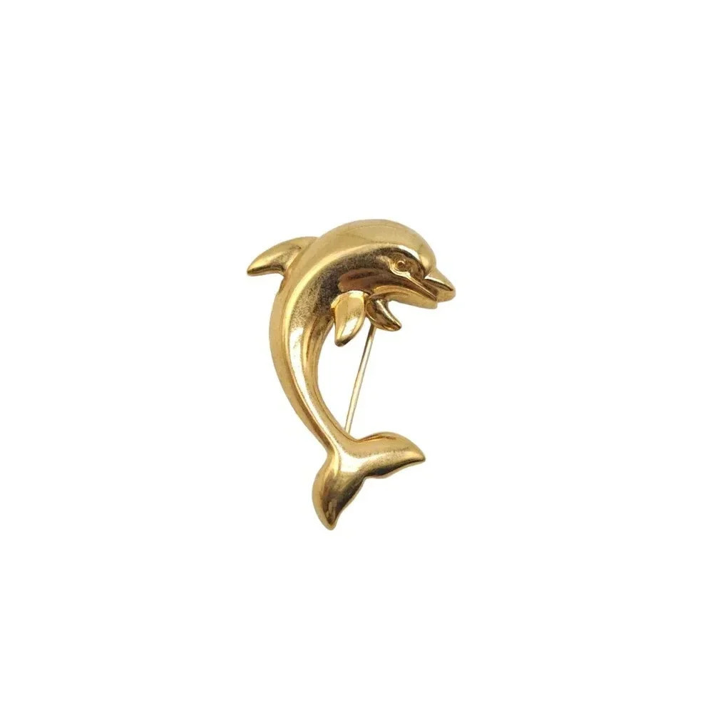 Napier Dolphin Jumping Brooch Pin Gold Tone Vintage